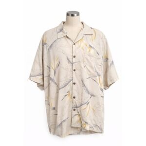 Tommy Bahama LARGE 100% Silk Tropical Hawaiian Camp Shirt Resort Beige Palm